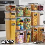 Kit 15 Potes Hermético Cadencia Mantimentos Quadrado Cozinha Branco Rishon 22,4 Litros