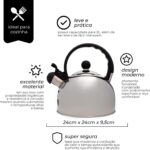 Mimo Style Chaleira Com Assobio de Alerta, Alça e Tampa Flip-up, Capacidade para 2 Litros e Acabamento Espelhado, Produzida em Aço Inox Resistente e Duradouro