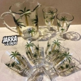 1 Jarra E 6 Taças Palm Hand Painting De Cristal 1,3L – Lyor