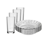 Conjunto Jantar 12 Peças Vidro Transparente Alto Relevo: 6 Pratos e 6 Copos Elegantes – Suas Compras Shop