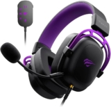 Headset Gamer Havit Gamenote H2002C + U Adaptador USB 7.1, P3, Adaptador P2 para PC, Microfone Destacável, Preto/Roxo