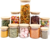 Tud – Kit 10 Potes de Vidro com Tampa de Bambu Herméticos Redondos