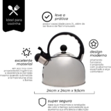 Mimo Style Chaleira Com Assobio de Alerta, Alça e Tampa Flip-up, Capacidade para 2 Litros e Acabamento Espelhado, Produzida em Aço Inox Resistente e Duradouro
