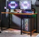Escrivaninha Gamer Industrial Maxído Brasil para Computador e Estudos, Com Prateleira e Suporte de CPU, Preta e Canela