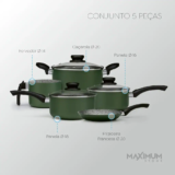 Jogo De Panela Antiaderente Caçarola Frigideira Leiteira 5pç Cor Verde