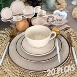 Aparelho de Jantar 20 Peças Tramontina Redondo Porcelana Branco e Marrom Mare