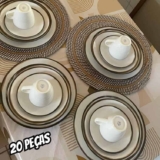 Aparelho De Jantar Canyon Porcelana 20 Peças Tramontina Cor Branco com detalhes Abstratos em Marrom
