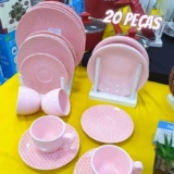 Aparelho de Jantar Chá 20 Peças Haus Cerâmica – Rosa Redondo Soho Geométrico