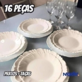 Aparelho de Jantar com Taça 16 Peças Nadir Redondo Branco Pétala