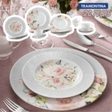 Aparelho de Jantar e Chá 20 Peças Tramontina Redondo de Porcelana Branco Ornatta 96589050