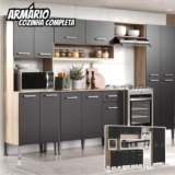 Armário Cozinha Completa Arizona Plus Carvalho com Preto Carraro