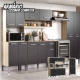 Armário Cozinha Completa Arizona Plus Carvalho com Preto Carraro
