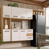 Armário De Cozinha Suspensa Com 7 Portas E 2 Gavetas Completo Compacto Bancada Multiuso Juliete – Nicioli