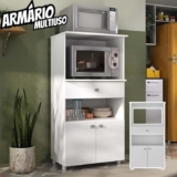Armário Multiuso para Forno e Microondas 2 Portas 1 Gaveta Multimóveis Branco Brilho