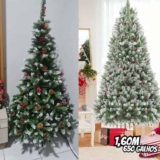 Arvore de Natal, Árvore de Natal 1,60m, 650 Galhos, Árvore de Natal com Detalhes de Nozes e Frutas, Árvore de Natal, Arvore de Natal Nevada, Natal Decoração, Enfeites de Natal