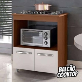Balcão Moblis Móveis cooktop 5 bocas forno microondas multiuso Elisa cor savana/off white