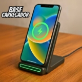 Basike Carregador Sem Fio, 15W Estação de Carregamento Rápido, Compatível iPhone16,15,14,13,12,11 (Pro, Pro Max)/XS/XR/XS/X/8(Plus) (Preto)