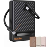 Basike, Power Bank Indução10000 mAh, Carregador Portatil Indução, Carregamento Rápido Máximo de 22,5W, Cabo USB-C Removível e Suporte Ajustável, para iPhone Série 16/15/14/13/12, AirPods (Preto)