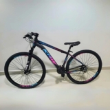 Bicicleta Aro 29 Krw Alumínio 24 Vel Freio A Disco Suspensão Dianteira X42 Cor Preto/Rosa e Azul Tamanho Do Quadro 21