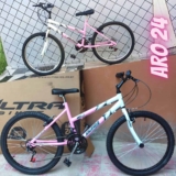 Bicicleta de Passeio Ultra Bikes Esporte Bicolor Aro 24 Reforçada Freio V-Brake – 18 Marchas Feminina Rosa Bebê/Branco