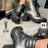Bota Coturno Vizzano Metalizada Salto Alto Feminina