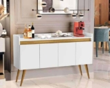 Buffet Lux 4 Portas Pés Palito – Branco/Madeirado – JM Casa dos Móveis
