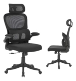 Cadeira de Escritório Ergonômica Com Apoio Lombar e Apoio de Cabeça preta com estofado de mesh