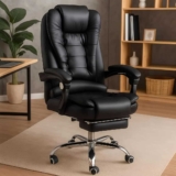 Cadeira Escritorio Diretor Reclinável Ergonômica Apoio Pés Preto Couro Sintético