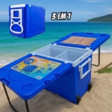 Caixa Térmica 32 Litros Mesa Multifuncional 3×1 Rodinhas e Alça Transporte – Arqplast