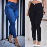 Calça Preta Jeans Feminina Skinny Cós Alto Levanta Bumbum