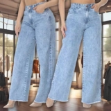 Calça Wide Leg Jeans Feminina Cintura Alta Levanta Bumbum