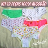 Calcinha Infantil Kit 12 Peças 100% Algodão