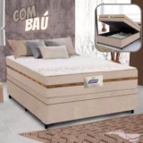 Cama Box Baú Casal Colchão Gazin Molas Flora Bege 138x188x61cm