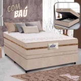 Cama Box Baú Casal Colchão Gazin Molas Flora Bege 138x188x61cm