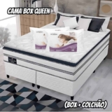Cama Box Queen (Box + Colchão) Gazin de Mola – Ensacada 59cm de Altura + 2 Travesseiros Ortobom