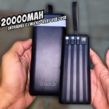 Carregador sem fio Universal Portátil Power bank Turbo 20000mah com 4 cabos saída USB Tipo C/Micro USB/USB/USB Visor de Carga (Preto)