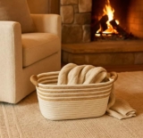 Cesto Grande Fibra Natural Alça Decorativo Casa Organizador Fibra E Algodão Branco