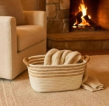 Cesto Grande Fibra Natural Alça Decorativo Casa Organizador Fibra E Algodão Branco