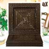 ChargeIt by Jay Square Chargers Conjunto de 4 pratos decorativos para casa, jantar fino profissional marrom