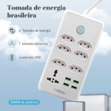 Coibeu Régua 6 Tomadas + 1 Tomada Universal + 4 Portas USB, Coibeu