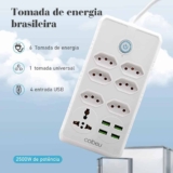 Coibeu Régua 6 Tomadas + 1 Tomada Universal + 4 Portas USB, Coibeu