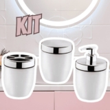 Conjunto 3 Peças Acessórios De Banheiro Branco Forma Inox