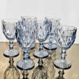 Conjunto 6 Taças De Água Suco De Vidro Diamond 325ml Cor Azul