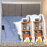 Conjunto Cabeceira Cama Casal 1,40 Com Mesa De Cabeceira Quarto Luxo Cor:bege – Off White/cinamomo