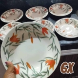 Conjunto De 6 Pratos Fundos 21,5 Cm Donna Lírios Biona Cor Verde, Laranja e Off White Florido