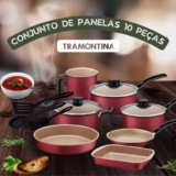 Conjunto de Panelas 10 Peças Tramontina Turim com Revestimento Antiaderente Starflon Max e Tampas de Vidro Temperado – Vermelho