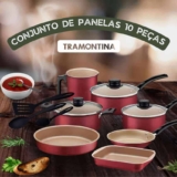 Conjunto de Panelas 10 Peças Tramontina Turim com Revestimento Antiaderente Starflon Max e Tampas de Vidro Temperado – Vermelho