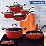Conjunto de Panelas Antiaderentes Vermelhas de Indução Tramontina Mônaco de 4 Peças