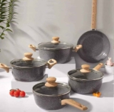 Conjunto De Panelas Indução Oster Marble Edition Dark Grey Cor Preto Granito