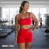 Conjunto Fitness Virginia Top Shorts Meia Coxa Cintura Alta